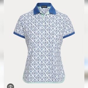 New Ralph Lauren Golf Graphic Jersey Polo Blue and White Short Sleeve Tee